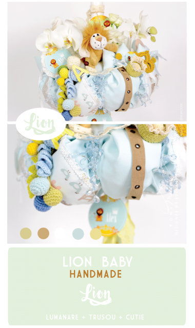 Lumanare de botez pentru cu orhidee si leuti pentru baieti, 65x4 cm, Baby Lion  9